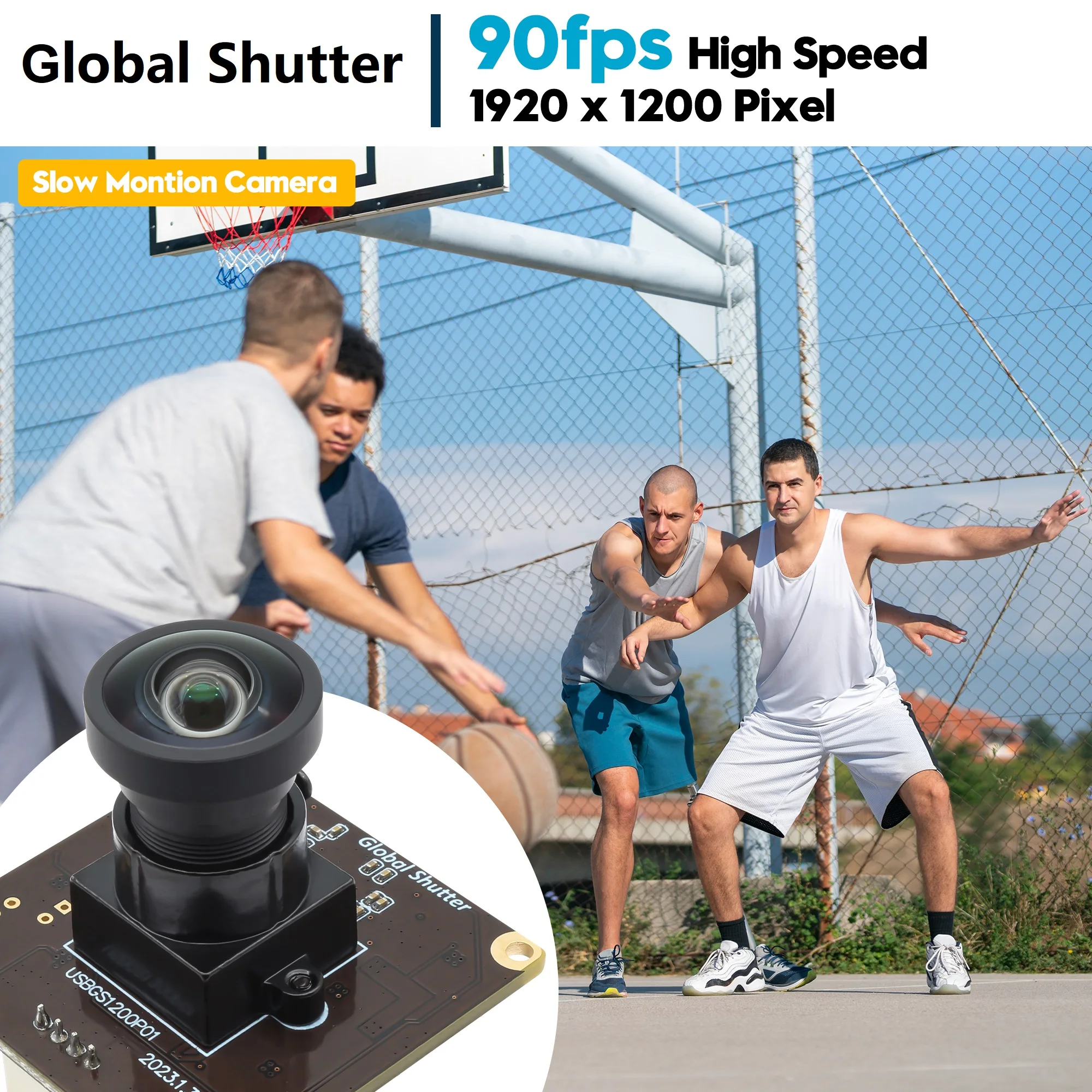 2.3MP 90fps Global Shutter Webcam Aptina AR0234 120Degree Wide Angle No Distortion USB Camera Module For Moving Capture