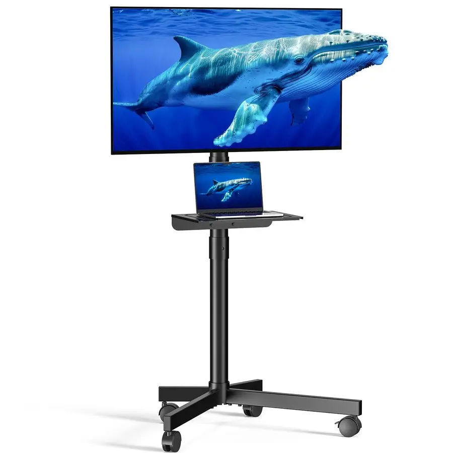 

Мобильная тележка для телевизоров с диагональю 23-60 дюймов (LCD, LED, OLED, плоские и изогнутые экраны), регулируемая по высоте, на колесиках, с полкой и фиксатором
