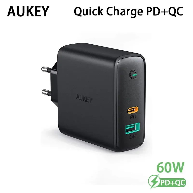 AUKEY PA-D3 60W Quick Charge USB-C Type-C Fast Wall Charger EU Plug Charging for Phone Nintendo Switch Fast Charger