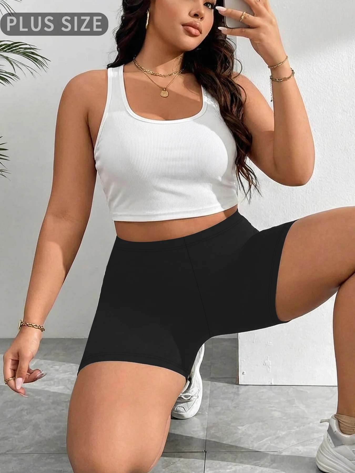 Plus Size Women's Cycling Workout Biker Shorts, Super Soft High Elastic Squat Proof Yoga Running Gym Fitness Sports Shorts