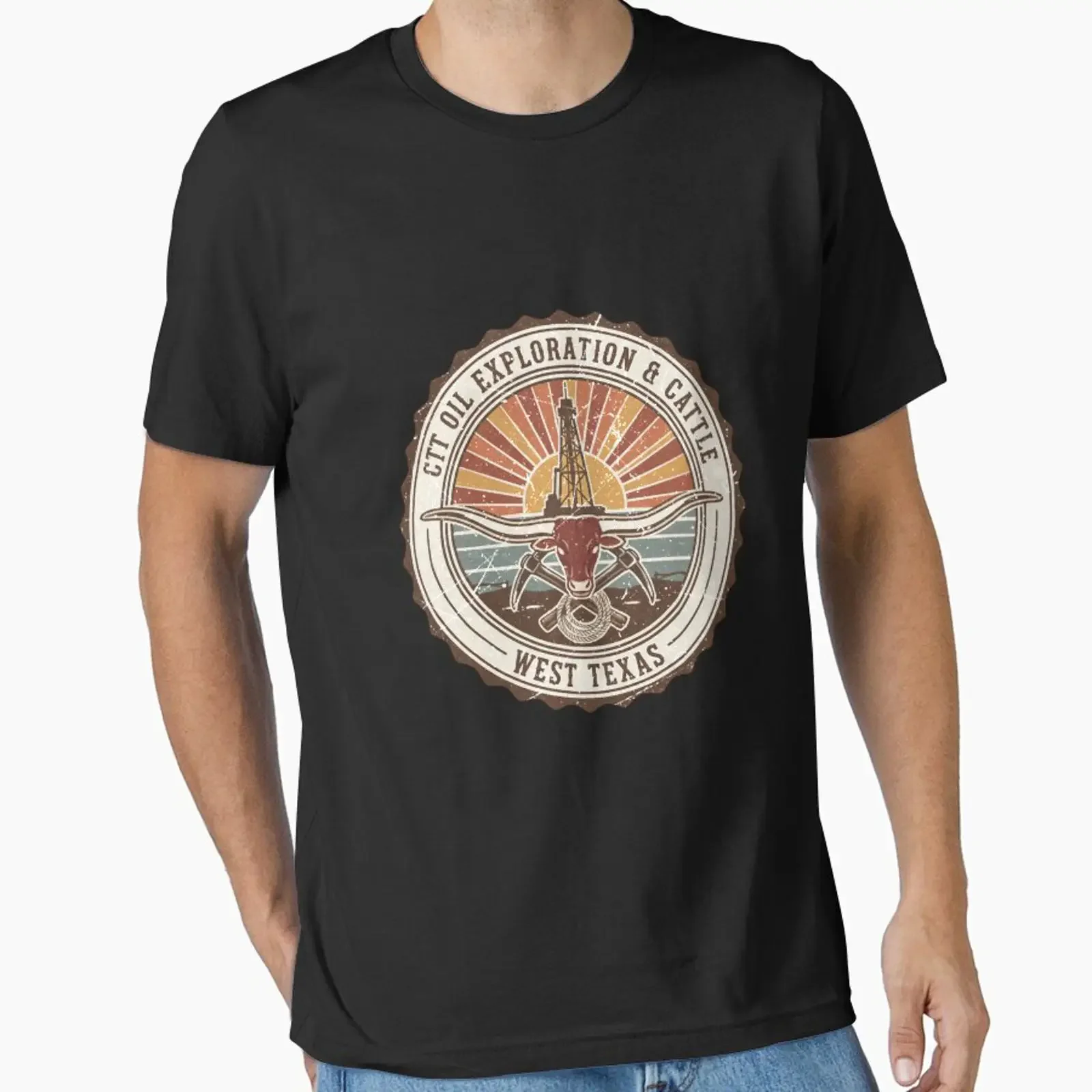 CTT Oil Exploration Cattle West Texas Landman Essential T Shirt vintage Washed designer clothes Slightly streetwear homme