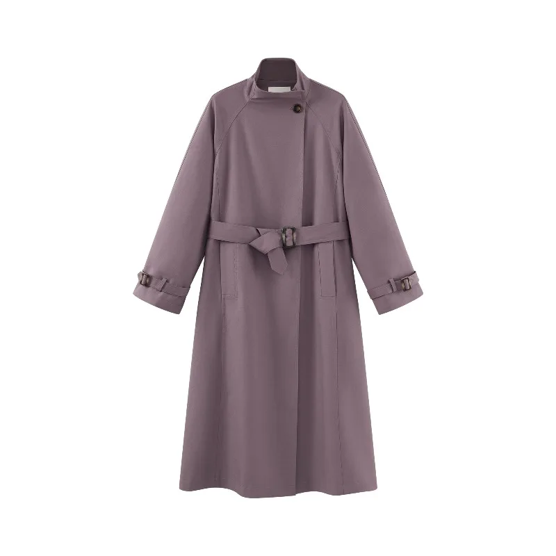 Elegante oversized trench coat feminino solto longo com cinto jaqueta leve outerwear chique lapela design para casual escritório olhar