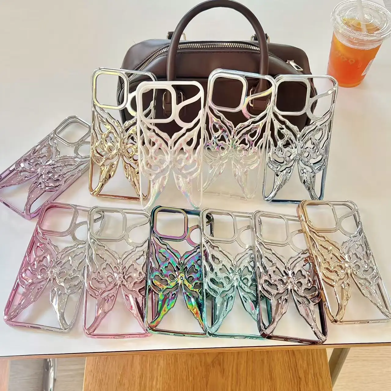 

Plating Butterfly Hollow Out Gradient Color Soft Phone Case for iPhone 11 12 13 14 15 16 Pro Max Heat Dissipation Cooling Cover