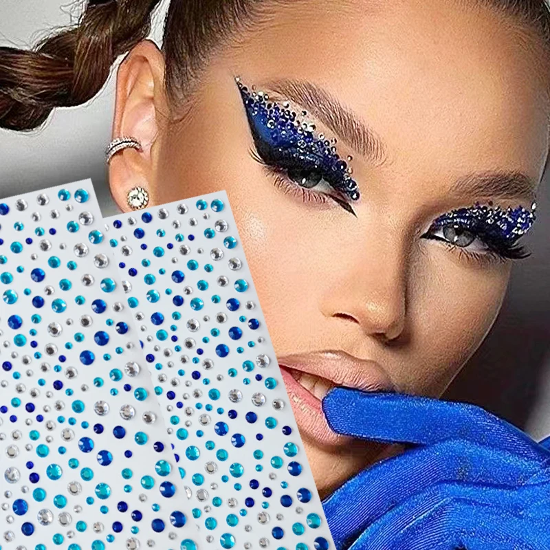 1set 1-2Pcs Blue Multi-spec Gem Stickers DIY Eyes Jewels Stickers Performance Party Concert  Wedding Makeup Gifts Fake Tattoos