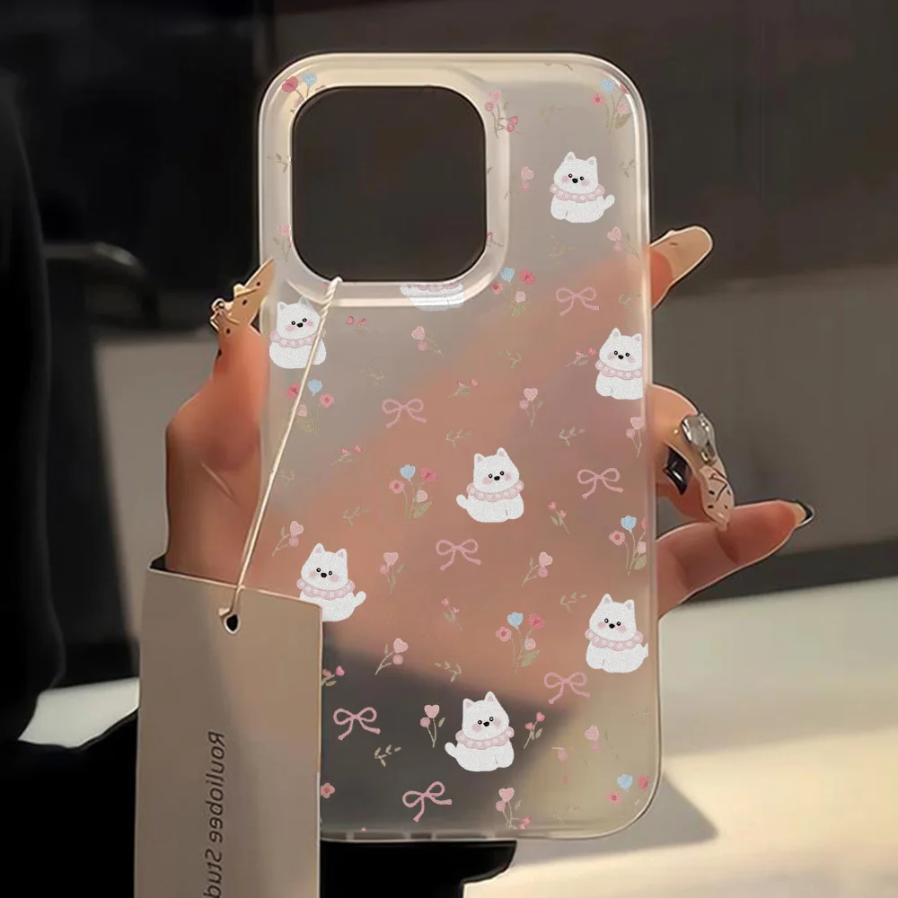 Korean Flower Cartoon Puppy Phone Case For Samsung A16 A57 5g Case S26 S23 S24 S25 Ultra A56 A55 A37 A17 A07 A26 A36 A35 Cover