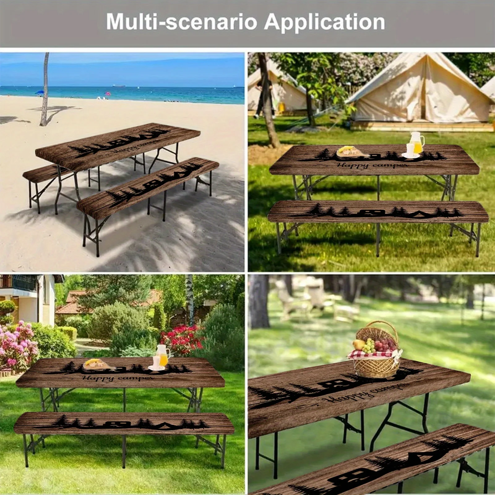 3 Pçs/set Floresta Negra Tema Gráfico Piquenique Conjunto de Toalha de Mesa de Acampamento, Família Acampamento Ao Ar Livre com Bordas Elásticas