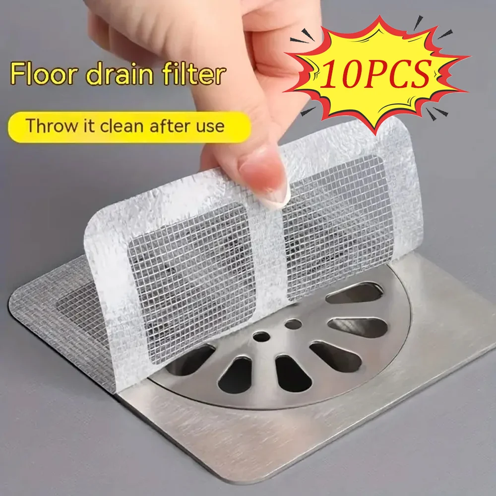 10Pcs Disposable Floor Drain Sticker Shower Drain Hair Catcher Cover Sink Strainers Hair Filters Bathtub Mesh Filter Sticker