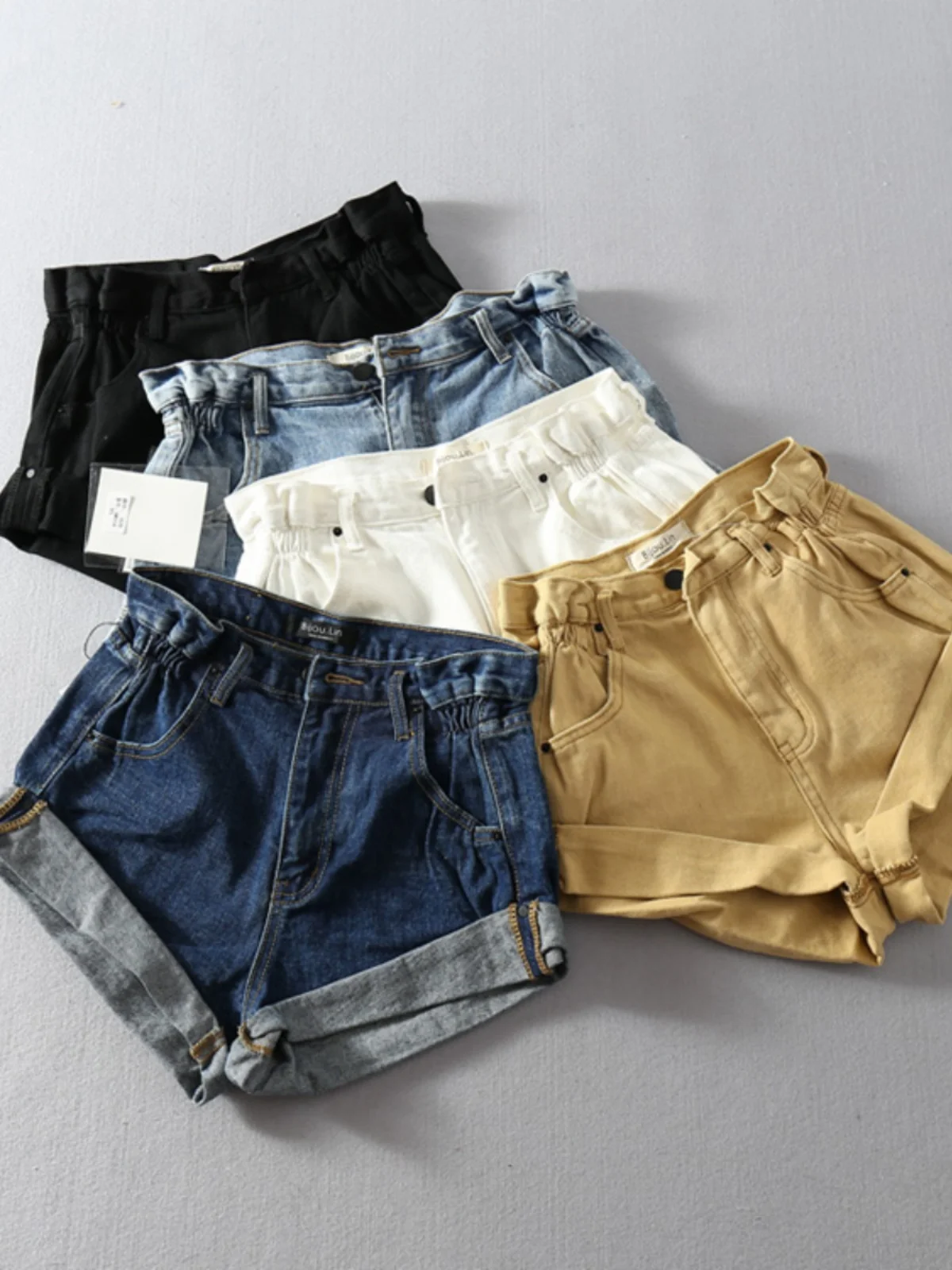 

Summer New Sle High Waist Wide Leg ort Jeans for Women ow Long Legs Effect Retro Flip up Elastic Waist Denim orts