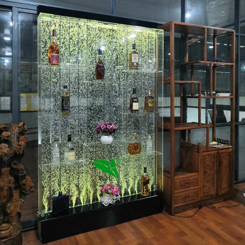 Muebles de bar y salón personalizados, panel led de burbujas de agua, exhibición de armario de vino