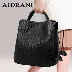 Aidrani Genuine leather fashion women's handbag large capacity luxury weaving patterns 100% soft cowhide bag