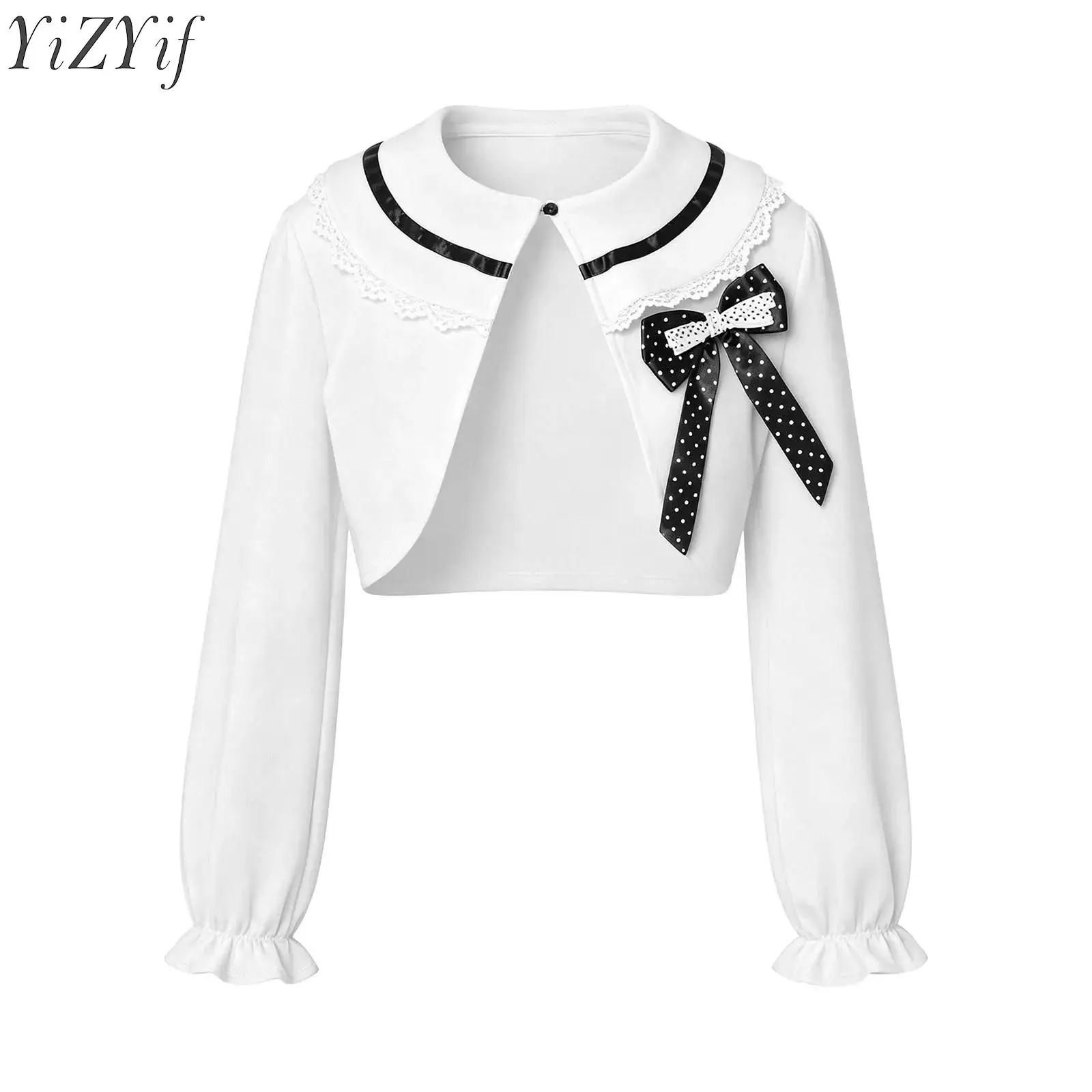 Kids Girls Cute Bowknot Lolita Cardigan Long Sleeves One Button Bolero Shrug Outerwear Jacket for Party and Formal Occasions