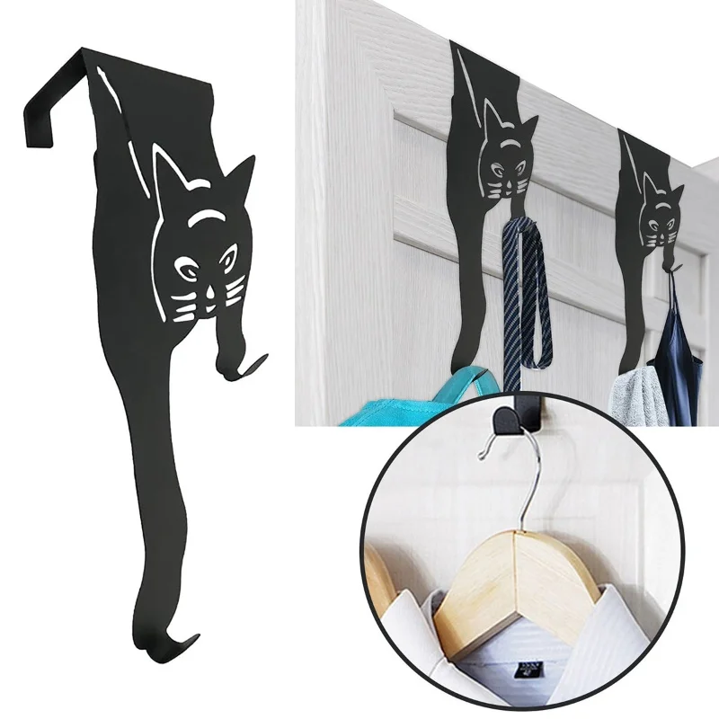 Creative Black Door Hanger Hook Cat-shaped, More - Easy to Install, Rust-Free Iron Over Door Organizer for  Bathroom, Closet