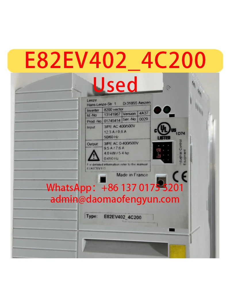 

Inverter 8200 vector E82EV402_4C200 Used ID 13141967 Tested ok，E82EV402 4C200，Fast shipping