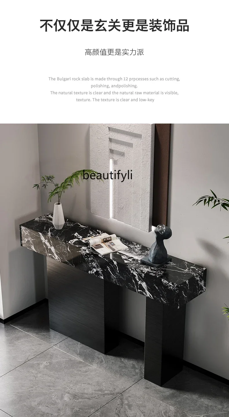 

53Italian light luxury modern porch cabinet foyer entrance stainless steel porch table designer against the wall