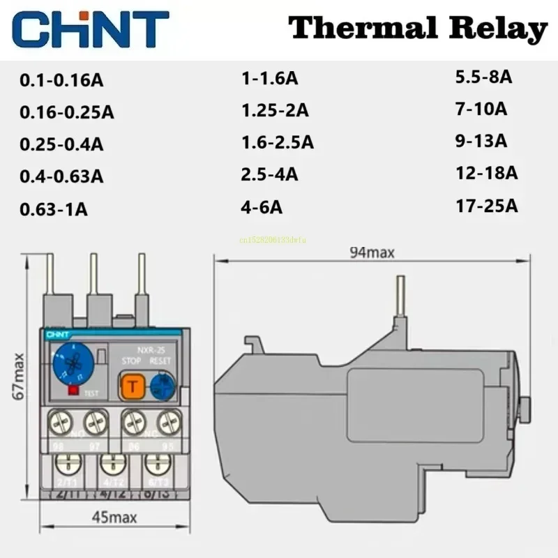 CHINT NXR-25 0.16A 0.25A 0.4A 0.63A 1A 1.6A 2A 2.5A 4A 6A 8A 10A 13A 18A 25A Thermal Overload Relay NXR NXC series AC Contactor