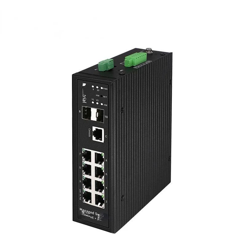 8 Port PoE Full Gigabit Industrial Managed PoE Ethernet Switch with 2 SFP DIN Rail Network Switch for 24V/48V BT_90W PoE Switch