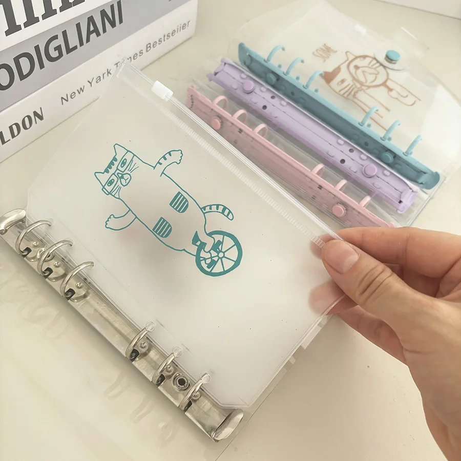 A6 Loose Leaf Card Organizer, Kawaii Cat Series Zipper Bags, Binder Collect Book Set, Stationery School Supplies