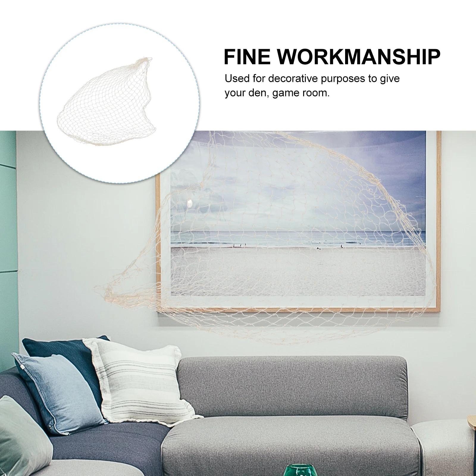 

Beige Mediterranean Style Fish Net Decorative Nautical Wall Hanging Luau Birthday Party Home Decor Fish Netting