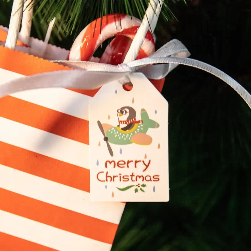 50pcs Merry Christmas Gift Tags Printed White Paper Labels Xmas Tree Hanging Decor Xmas Party Packaging Supplies Cookie Bag Tag