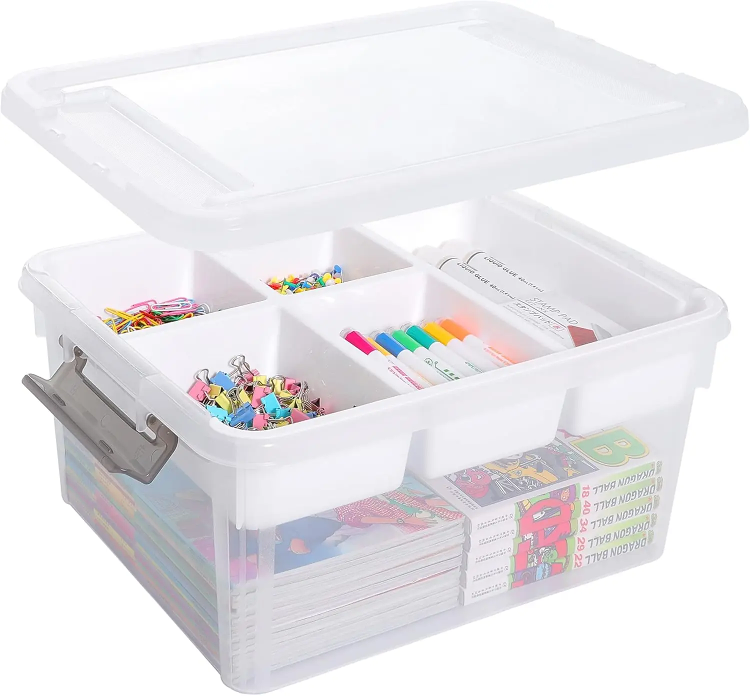 17 QT Plastic Storage Box with Removable Tray Craft Organizers and Storage Clear Storage Container for Organizing Bead