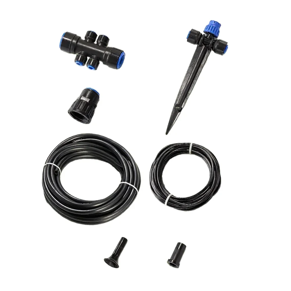 50FT Water Saving Drip Irrigation Kit with 12 Adjustable Emitters 40FT 14 Tubing 10FT Main Hose and 6 Way Connector