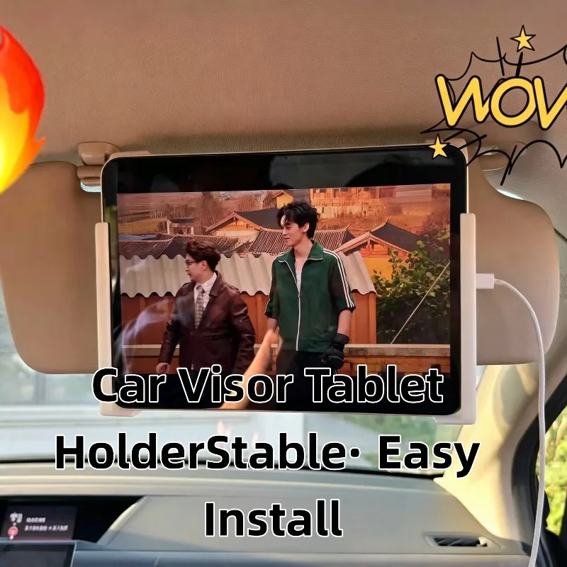 Universal Car Sun Visor Tablet Holder Anti Shake Bracket, Fit iPad Foldable Screen Phone, Car Passenger Seat Tablet Mount Stand