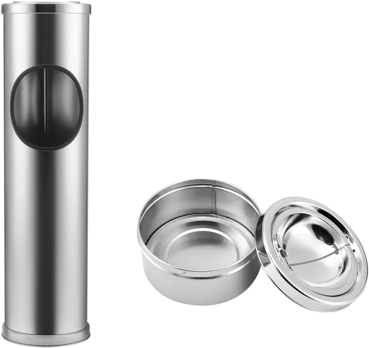 

Large Outdoor Standing Ashtray with Lid, Metal Cigarette Butt Receptacle for Patio Use