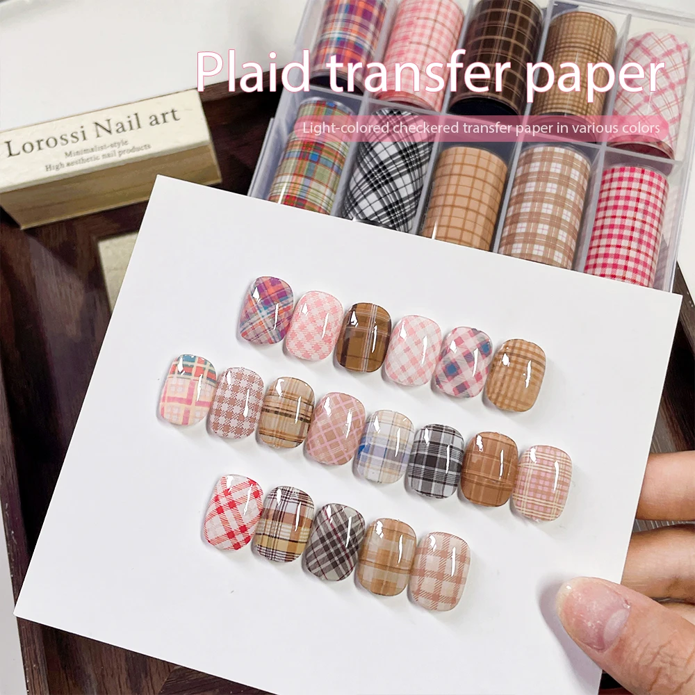 Kaniu 10 ロール芸術的な格子縞ネイル転写箔甘いボヘミアンネイルステッカーメタリックデカールマニキュアデザインファッションネイルアート