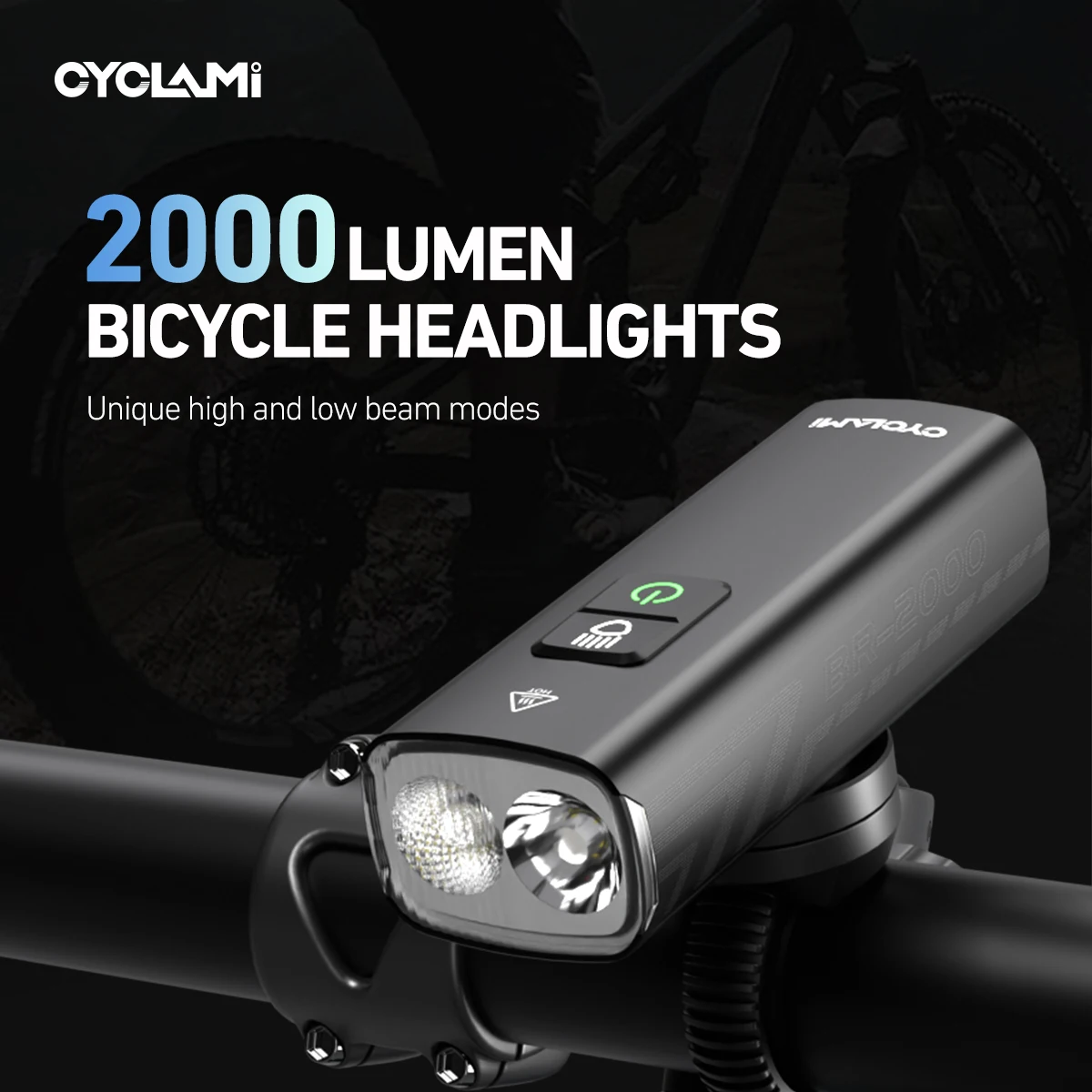 CYCLAMI Bike Headlight Bicycle Front Light Flashlight Handlebar Type-C MTB Road Highlight BR1200 BR2000 Lamp Aluminum Alloy