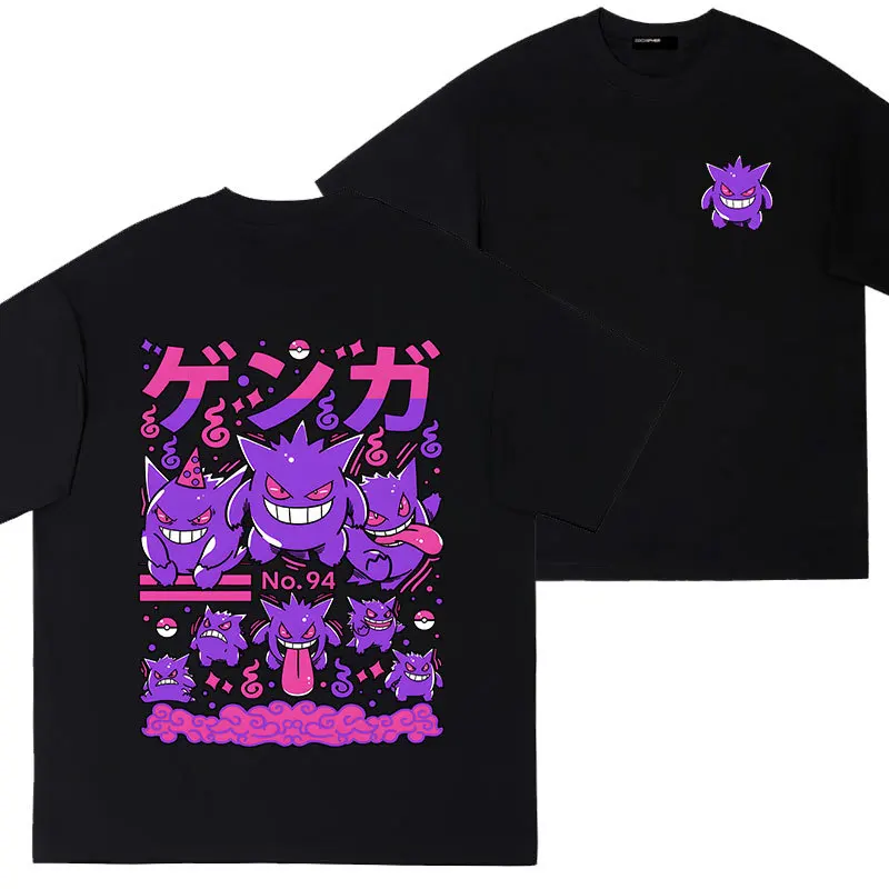 

Новинка 2025 года, хлопковая футболка с короткими рукавами Pokémon Gengar, свободная рубашка с верхом и низом, летняя одежда, периферийные устройства в стиле аниме