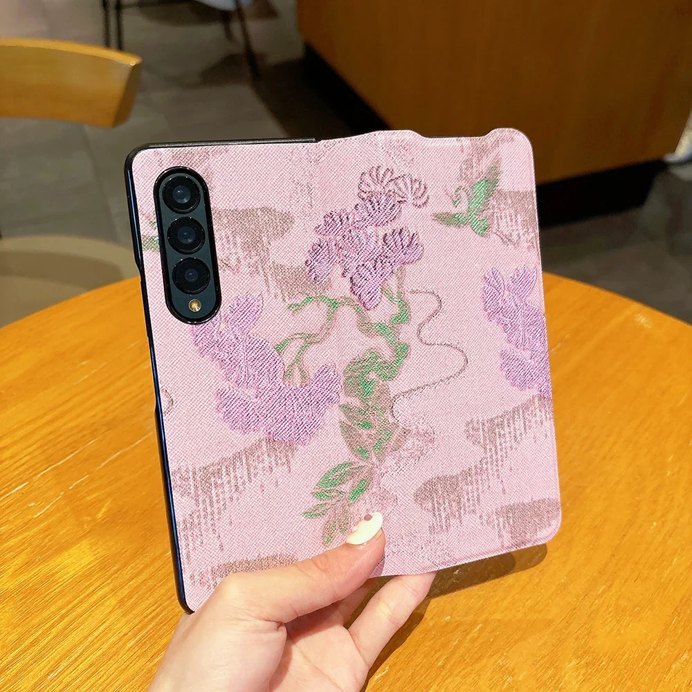 

For Samsung Galaxy Z Fold3 Fold4 Phone Case With Chinese Style Printed High-end Leather Z Fold3 Z Fold4 Protective Cover Fashion