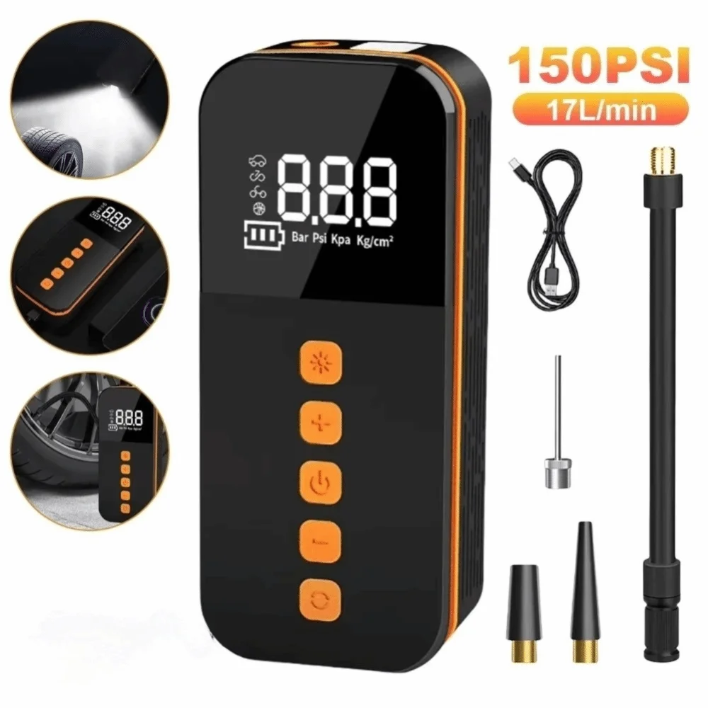 

7,4 В накачка шин со светодиодной подсветкой, портативный электрический воздушный насос, воздушный компрессор с цифровым дисплеем для автомобиля/мотоцикла/велосипеда