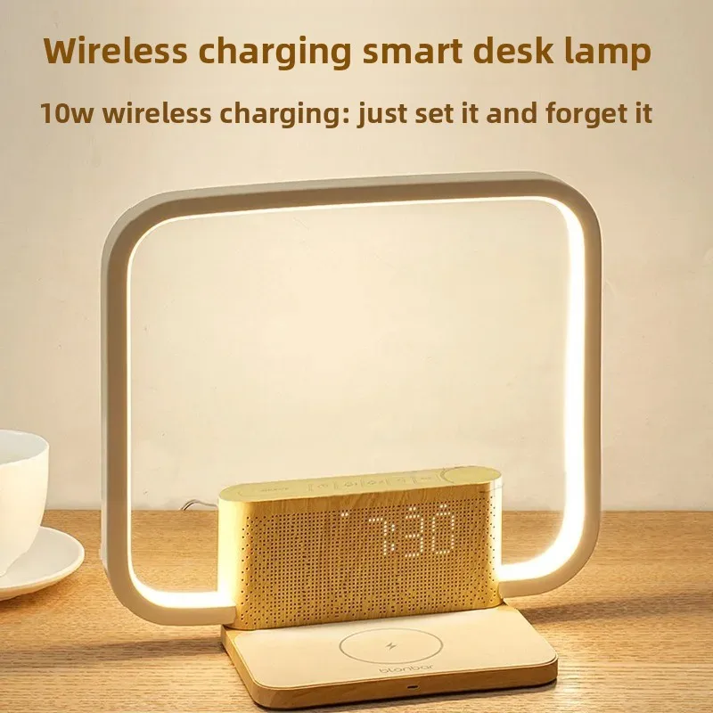 Bedside lamp double alarm clock 10W wireless charging natural sound wake-up light