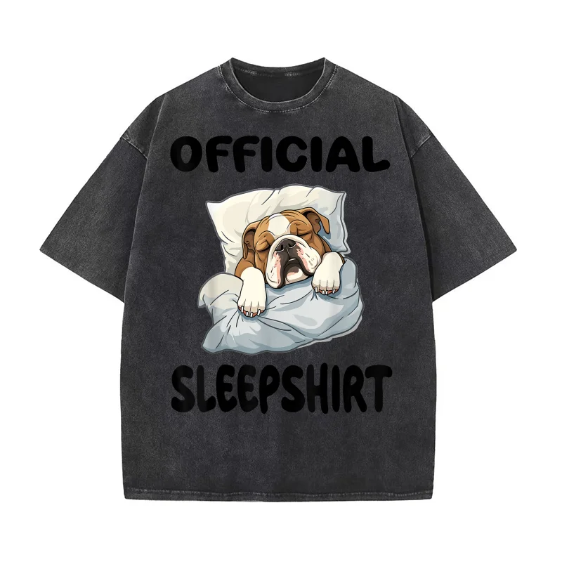 

English Bulldog Animal Official Sleepshirt Pajamas Nightgown T-shirt Men's Tee Shirt Short Sleeve Male Clothes Fashion