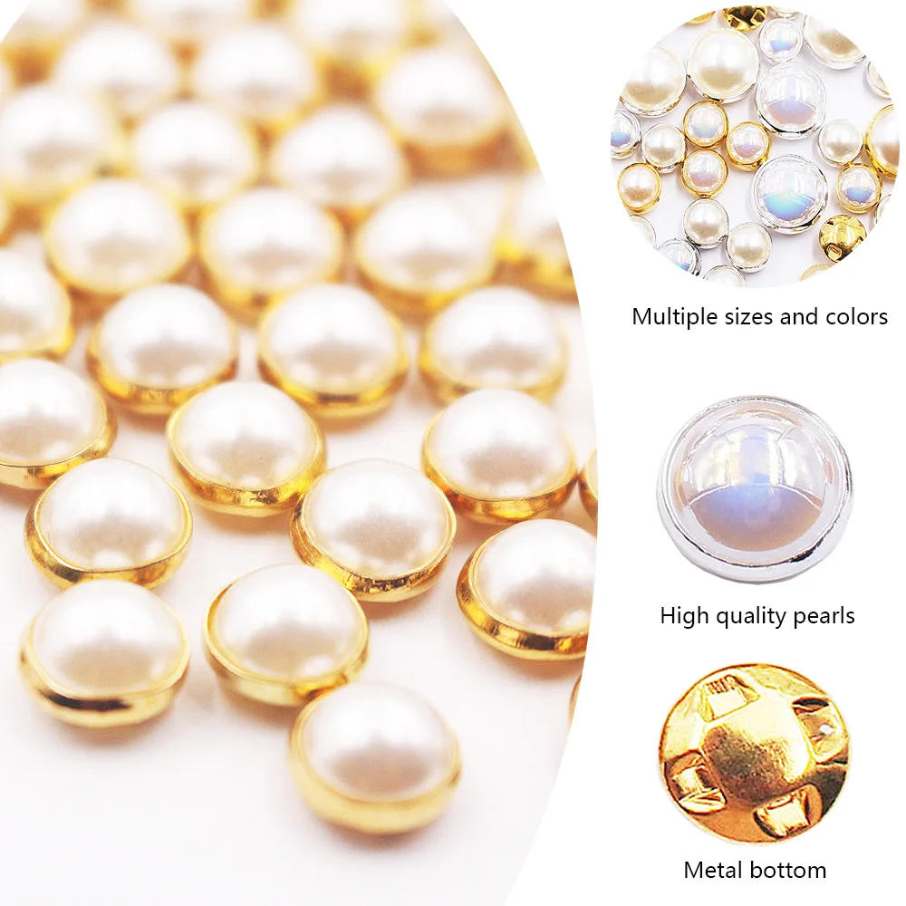 20pcs-100pcs Sew On Rhinestones Pearls Round Shiny Crystals Pearls Metal Claw Sewn Rhinestones for Clothes Sewing Accessories