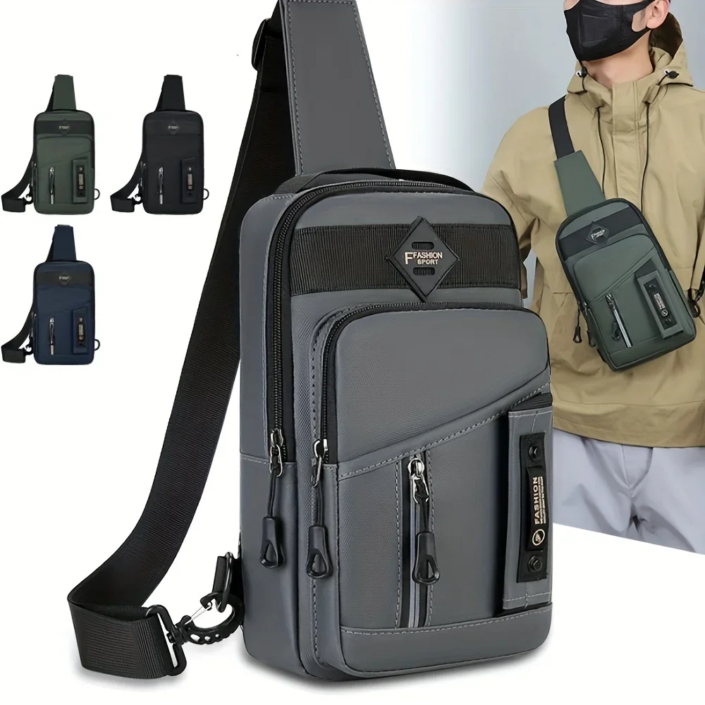 Outdoor Men's Shoulder Chest Bag Multi-Functional Stylish Nylon Crossbody Bag Casual Sports Multiple Compartments Sling Bag