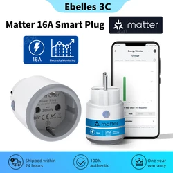 Matter 16A Wifi Smart Plug Tuya Smar Socket con Power Monitor adattatore di estensione per elettrodomestici funziona con Homekit Alexa Google