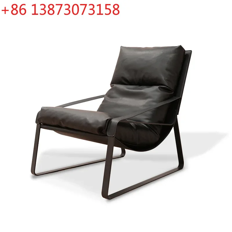 

Designer saddle leather single chair studio simple living room study sofa recliner