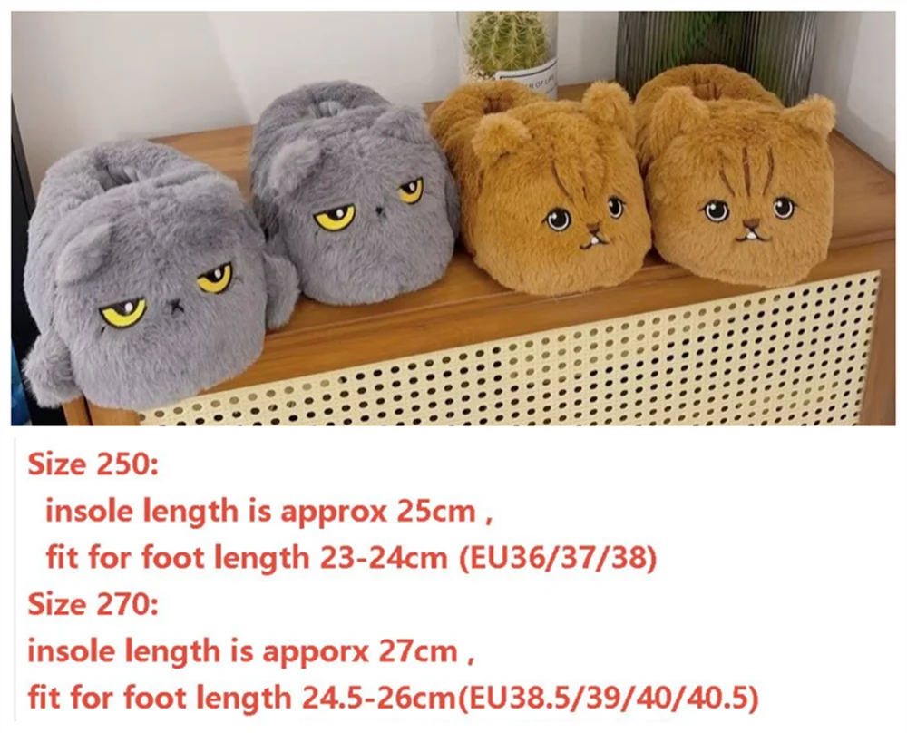 Cute Cartoon Cat Indoor Fluffy Slippers For Women Men Funny House Shoes Warm Faux Fur Anti-slip Couples Winter Home Cotton Shoe view 4