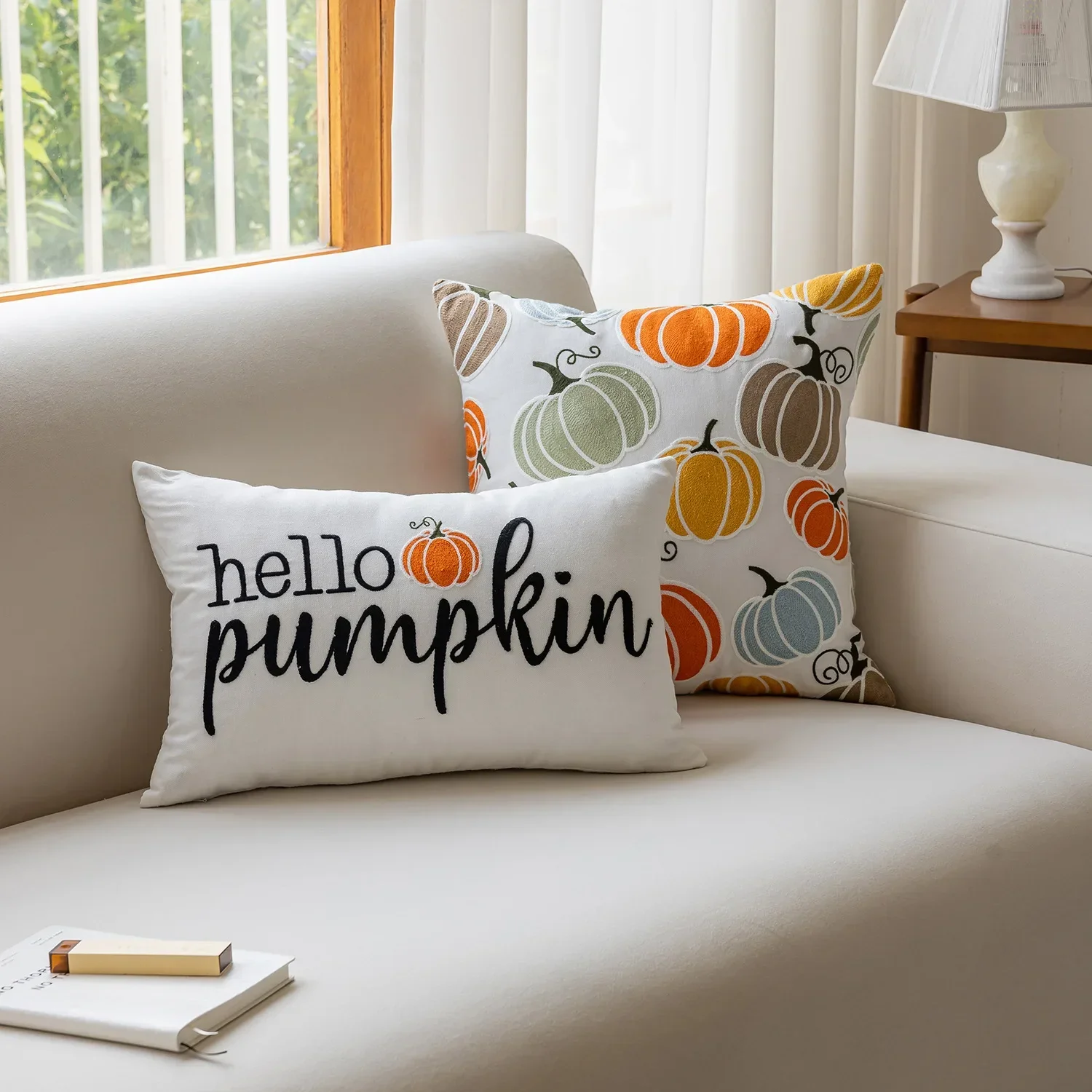 Colorful Pumpkin Embroidery Cushion Cover Thanksgiving Harvest Festival Pillow Case Home Sofa Pillow Covers Decorative