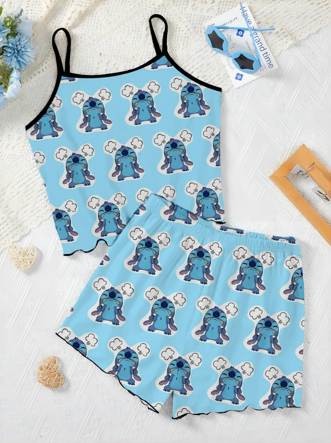 Stitch Sla Trim Luxe Elegante Dames Sets Slip Dress Pyjama Rok T-Shirt Top Disney Stukken Kort 2-delig Pak Disney Home