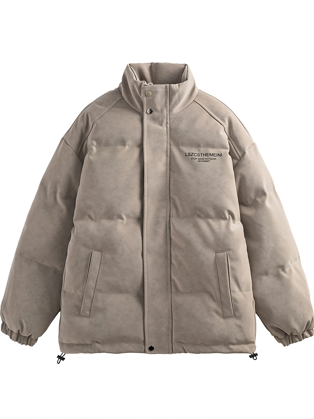 

American Sle Thiened PU Leather Cotton Jaet Men's Winter Faion Loose Fit Durable Zipper Closure Warm Stand Collar Coat