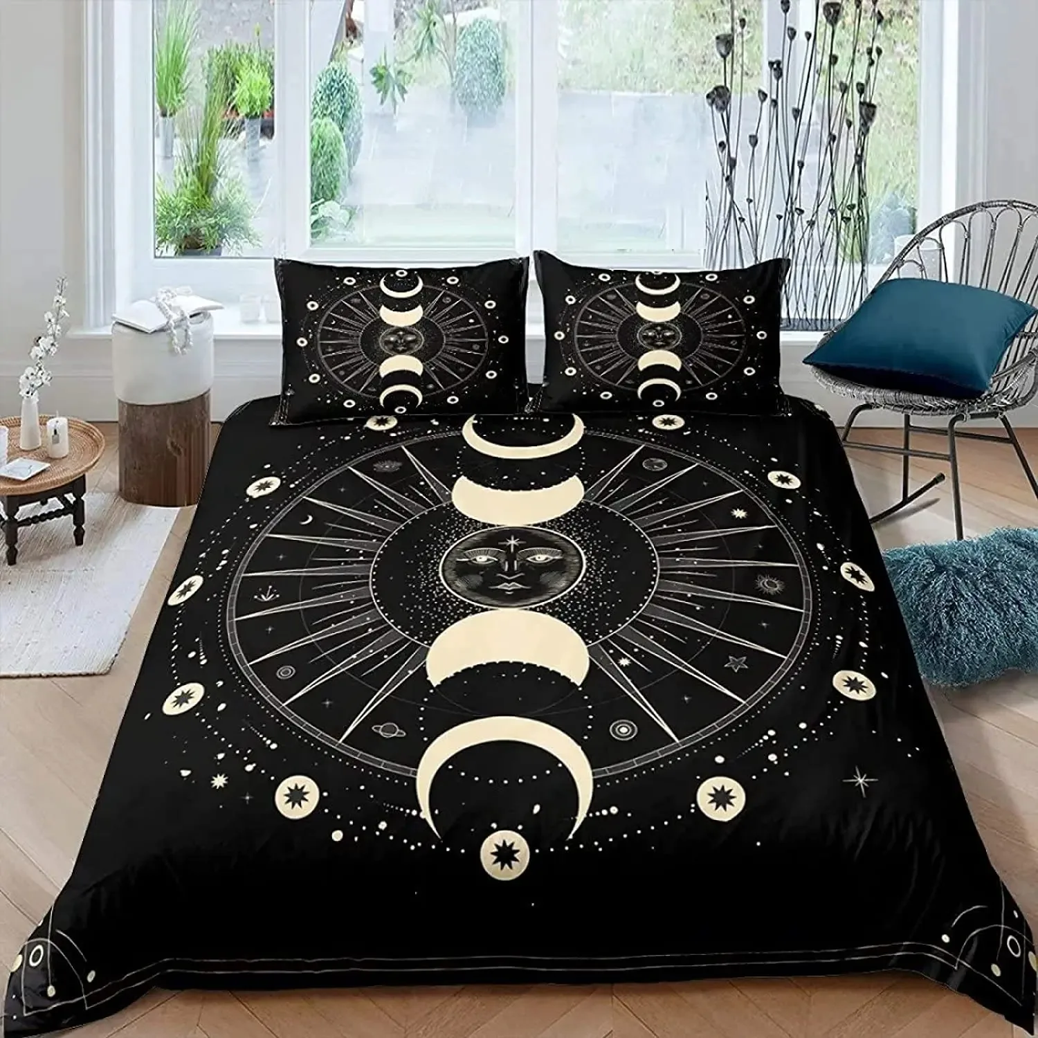 Mandala Duvet Cover Yellow Sun Moon Bohemian Exotic Twin Bedding Set Bedclothes For Teen Polyester  King Quilt Cover