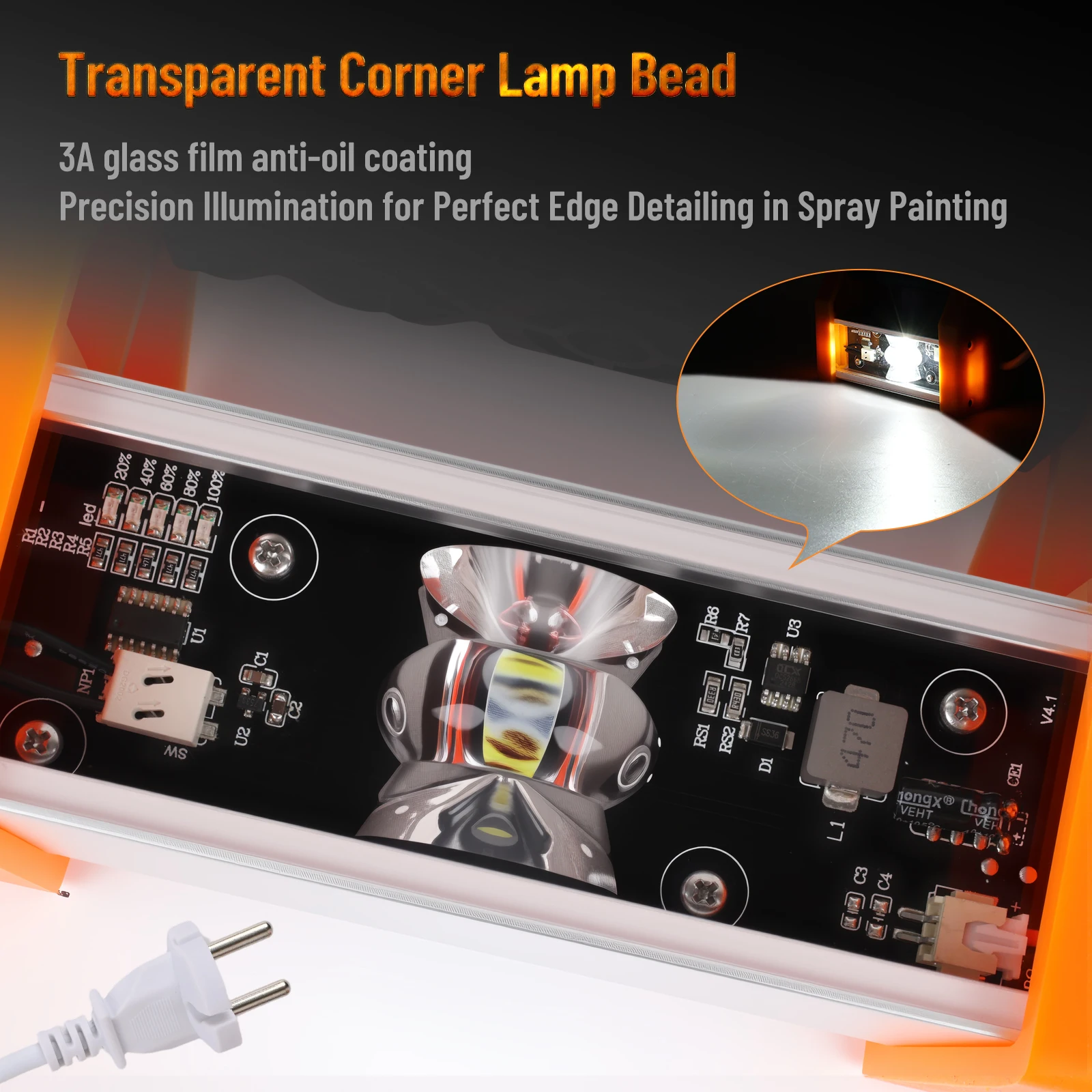 Lampada angolare trasparente per lucidatura delle pareti Degreat 1500 Lumen, strumento ausiliario per migliorare le prestazioni di finitura della vernice e l'aderenza alle pareti