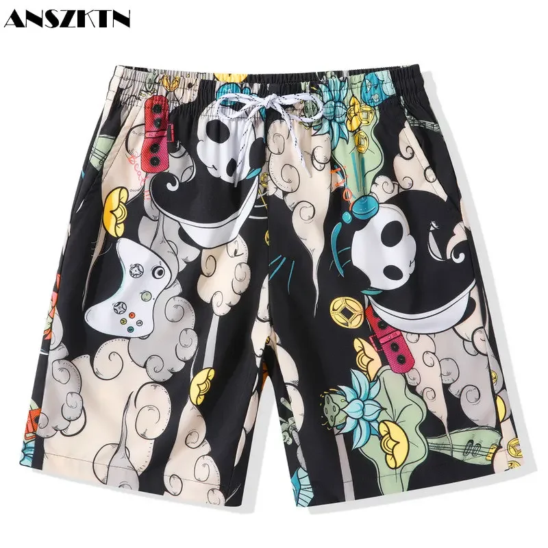 ANSZKTN Mens Shorts Men Summer 2021 Swimwear Snack Board Surf MTB Beach Shorts Hombre Sauna Print Swim Short Pants For Men