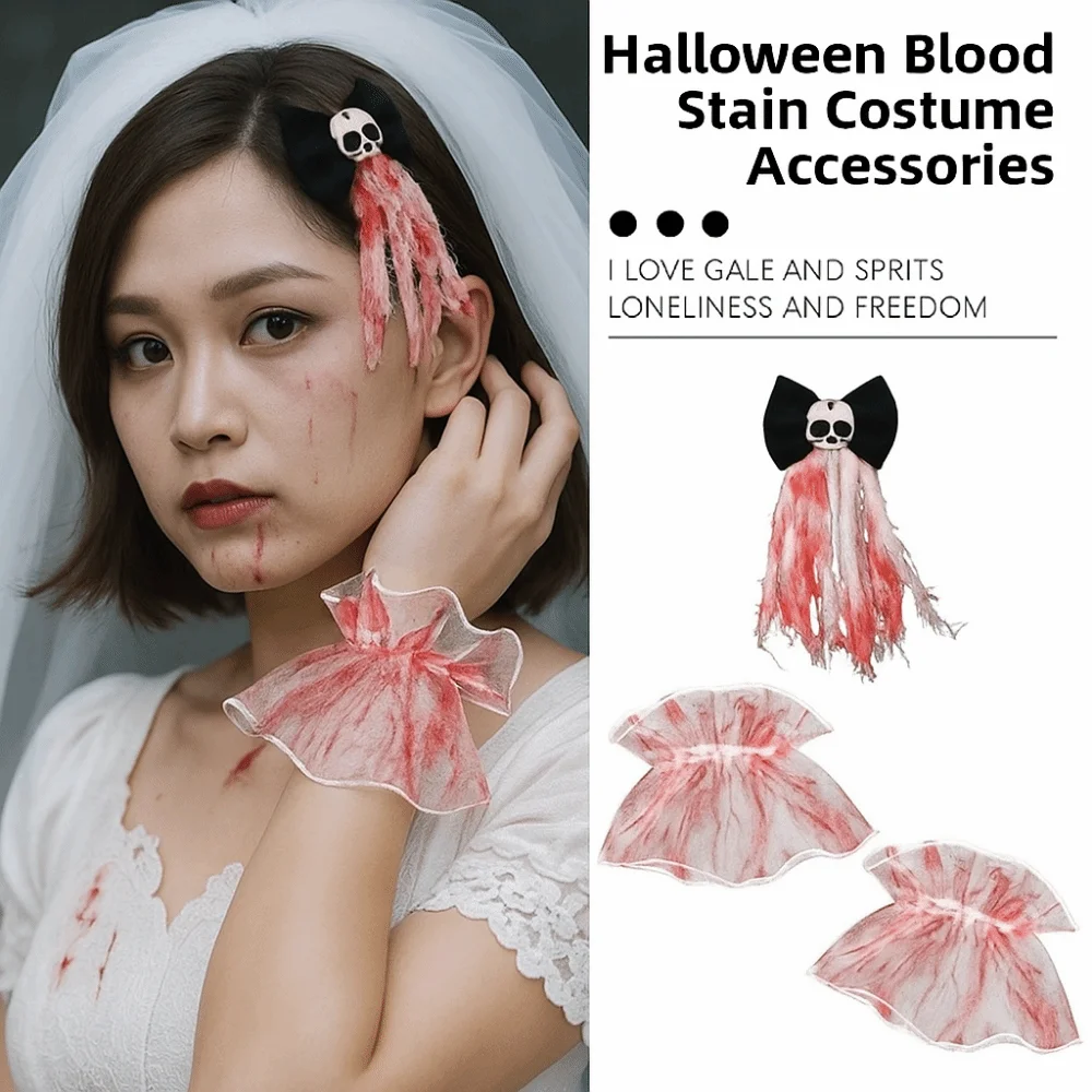 

Rose Halloween Bridal Headwear Bloodstain Hairpin Lace Hair Clip Bracelet Gothic Dark Skeleton Skeleton Hand Rose Hairpin