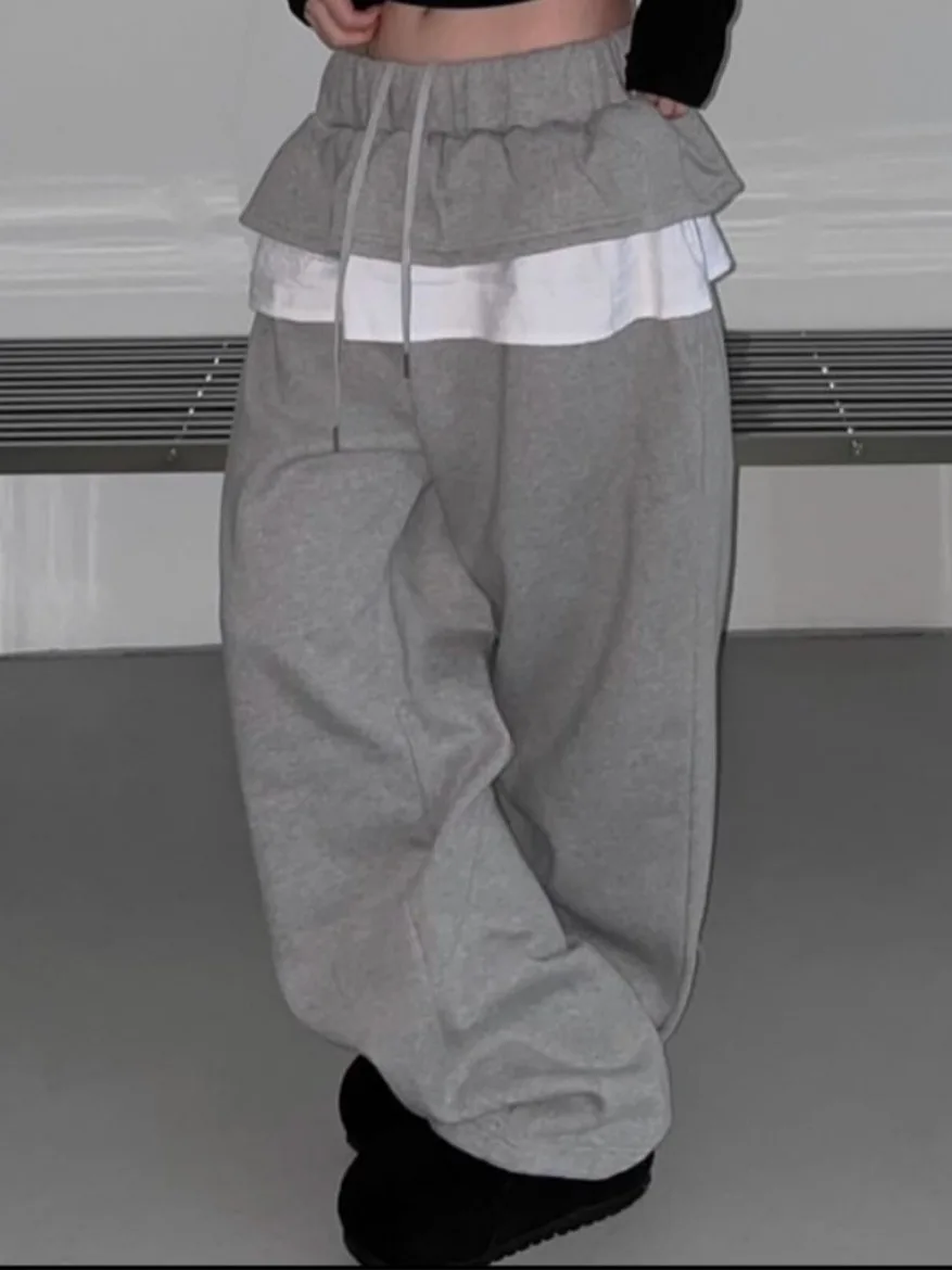 بنطلون نسائي عصري بألوان متباينة وخصر مرتفع مع رباط، ساق واسعة، تصميم كاجوال، موديل ربيعي جديد مع حاشية دانتيل زهرية #2