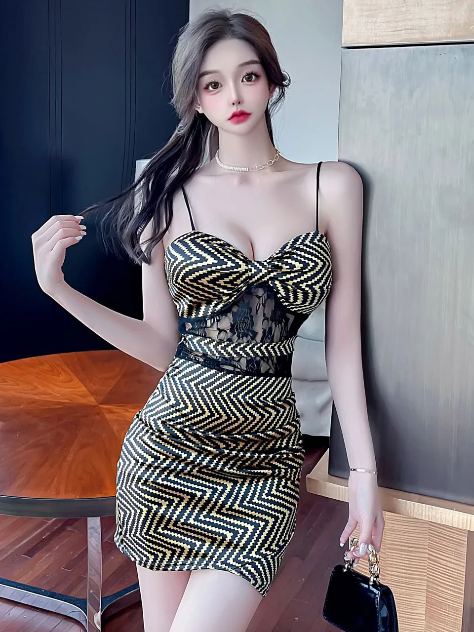 New 2023 Summer Women\'s Sexy Lace Transparent Leopard Pattern Hanging Strap Wrap Hip Dress Irregular Fashion Mini Dress IFY6