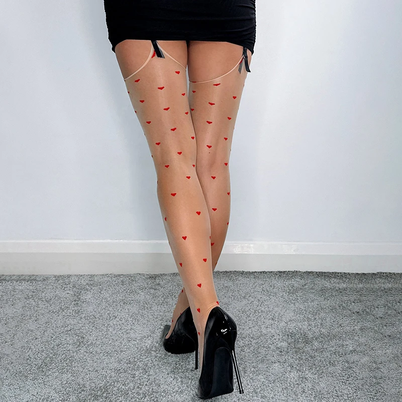 5D Ölglänzende, sexy, oberschenkelhohe Strümpfe für Damen, Nylon, mit Herz-Naht hinten, für Damen, Strumpfhalter, kubanische Fersenstrumpfhose – Detail 6