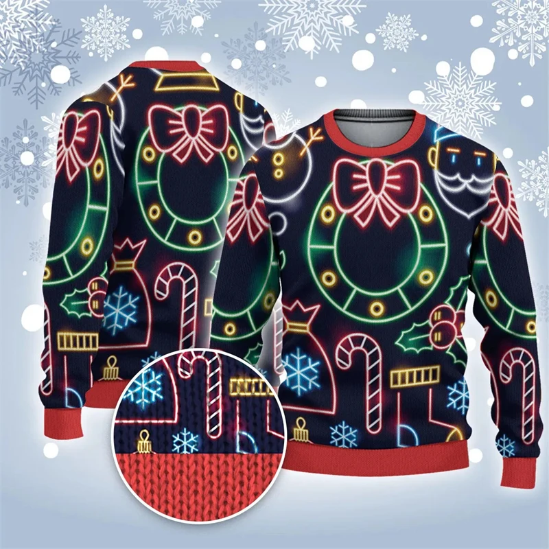 Fashion Fake Neon Lamp Ugly Christmas Sweater For Women Clothes Holiday Party Sweatshirts Casual Male Pullovers Funny Tracksuit